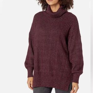 NWOT Lucky Brand Women’s Size Small Maroon Textured Stitch Turtleneck Sweater